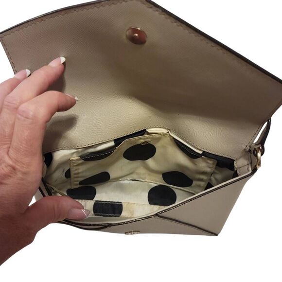 Kate Spade Neutral Taupe Leather Envelope Flap Crossbody Shoulder Bag - Picture 10 of 12